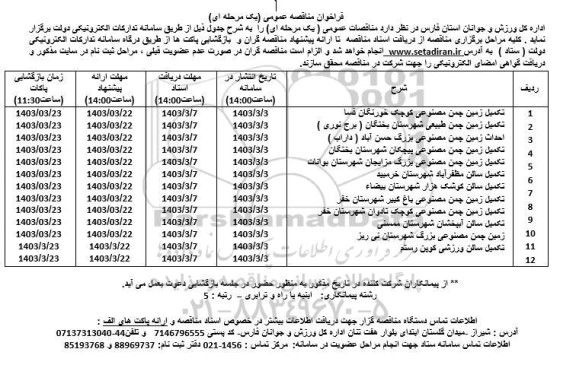 مناقصه عمومی تکمیل زمین چمن مصنوعی کوچک ...