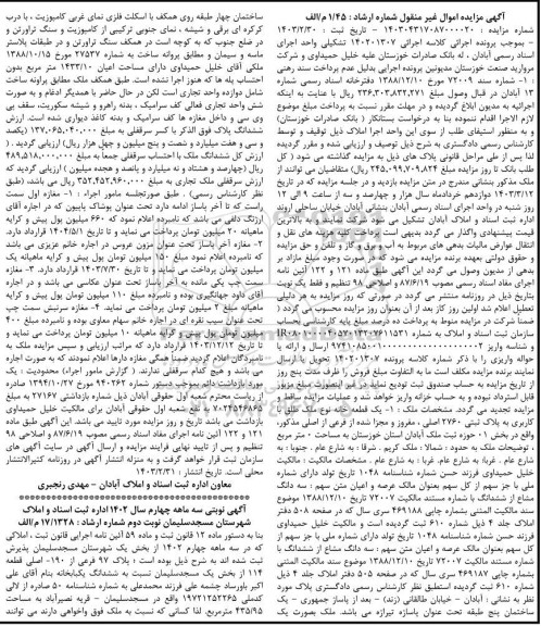 مزایده فروش یک قطعه خانه پلاک ثبتی 2760 اصلی به مساحت 1433.10 مترمربع 