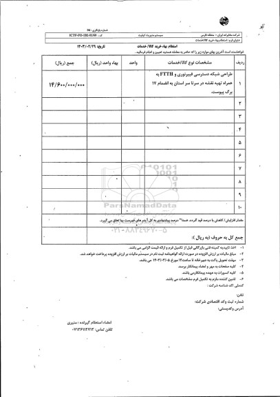 استعلام  طراحی شبکه دسترسی فیبرنوری و FTTH به همراه تهیه نقشه