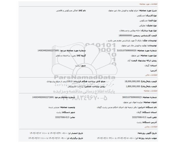 توقیف و فروش مال غیر منقول