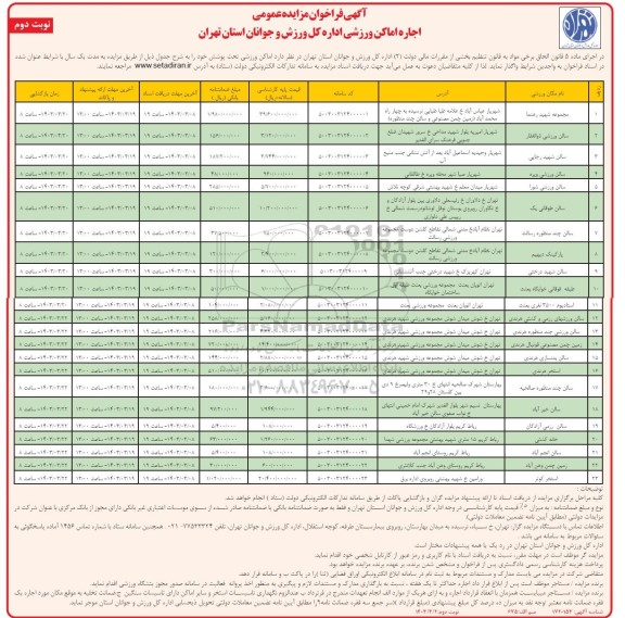 فراخوان مزایده اجاره اماکن ورزشی - نوبت دوم