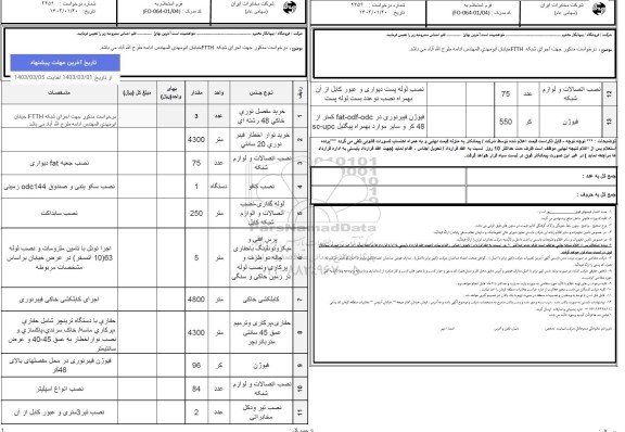 استعلام اجرای شبکه FTTH
