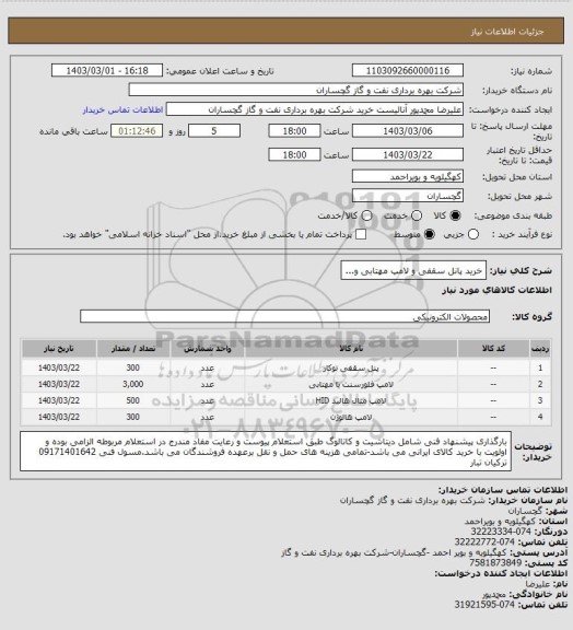 استعلام خرید پانل سقفی و لامپ مهتابی و...