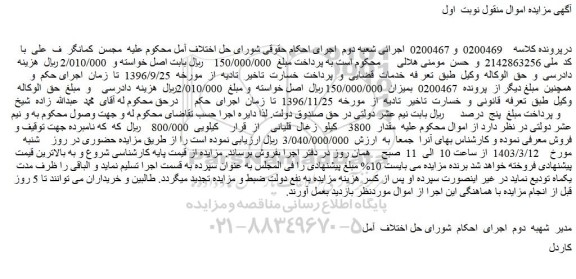 مزایده مقدار 3800 کیلو زغال قلیانی