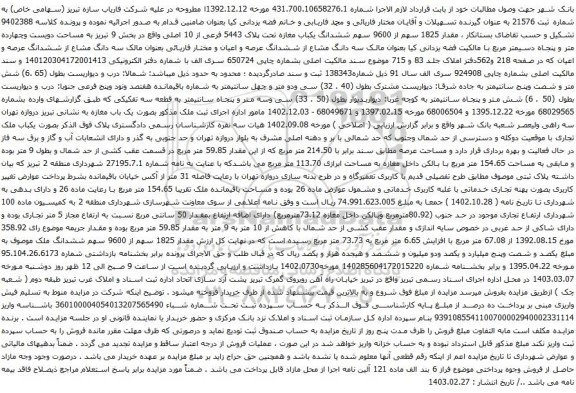 آگهی مزایده ششدانگ یکباب مغازه تحت پلاک 5443 فرعی از 10 اصلی