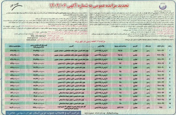 تجدید مزایده فروش 16 قطعه زمین  
