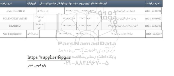 استعلام BFW قطعات پمپهای...