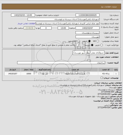 استعلام جدولگذای معابر سطح شهر مهرستان