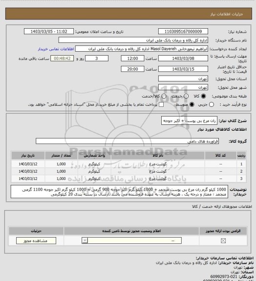 استعلام ران مرغ بی پوست + اکبر جوجه