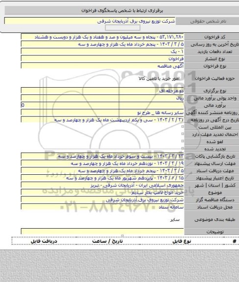 مناقصه, خرید انواع لامپ بخار سدیم