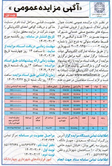 مزایده فروش تعدادی از سوله های مجتمع صنفی خدماتی شهرک سهند