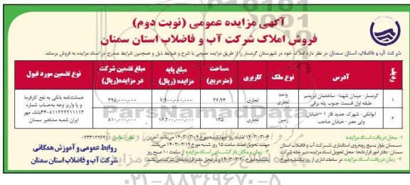 مزایده فروش املاک واحد تجاری و زمین با کاربری تجاری - نوبت دوم 