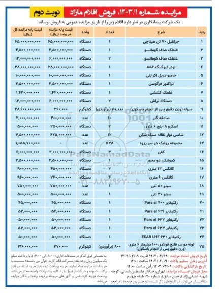 مزایده فروش اقلام... - نوبت دوم