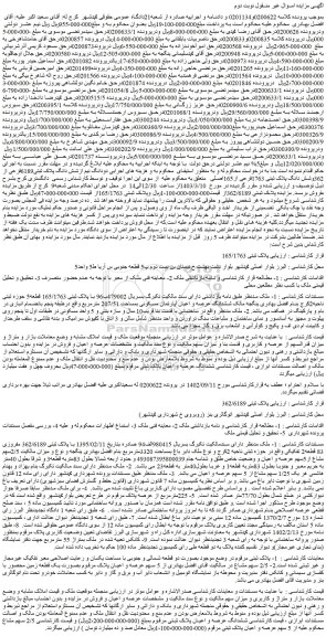 مزایده فروش دودانگ نیم ازشش دانگ پلاک ثبتی6189فرعی از 362وشش دانگ پلاک ثبتی 1763فرعی از165اصلی