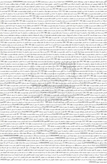 آگهی مزایده مشاع از شش دانگ یک قطعه مزروعی ابی نوع ملک طلق با کاربری به پلاک ثبتی 1953 فرعی از 3 اصلی