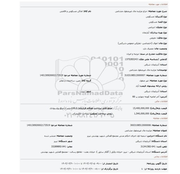 مزایده مال غیرمنقول مشاعی
