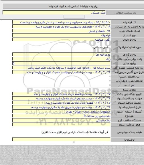 مناقصه, پشتیبانی زیر ساخت it