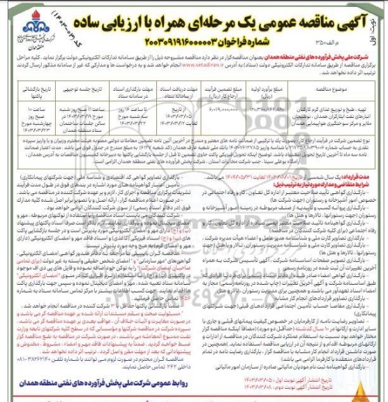 مناقصه تهیه، طبخ و توزیع غذای گرم کارکنان انبارهای نفت ...