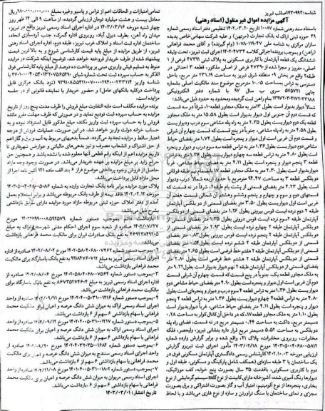 مزایده فروش ششدانگ یک قطعه آپارتمان مسکونی به پلاک ثبتی 47391 فرعی 
