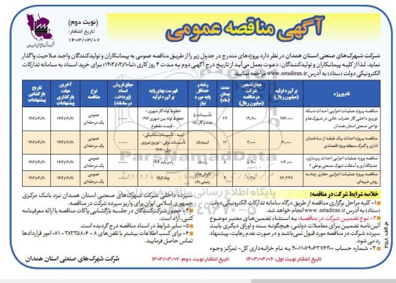 مناقصه پروژه عملیات اجرایی احداث شبکه توزیع  ...