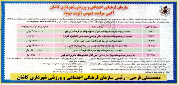 مزایده اجاره مکان مرحله دوم