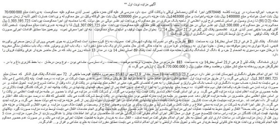 مزایده فروش ملک ششدانگ پلاک ثبتی 2 فرعی از21 اصلی