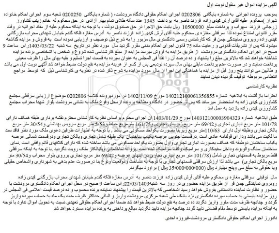 مزایده فروش سرقفلی مغازه 
