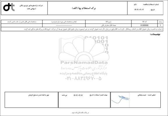 استعلام بها جعبه کابل سفارش کلی
