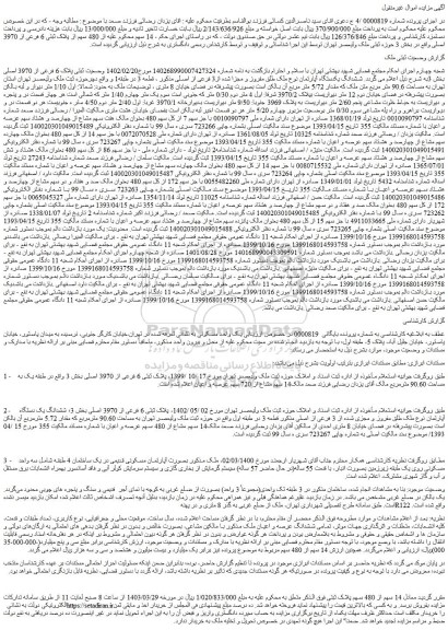 مزایده فروش ششدانگ یکدستگاه آپارتمان نوع ملک طلق مفروز و مجزا شده از3 فرعی از اصلی مذکور ، قطعه 3 در طبقه1