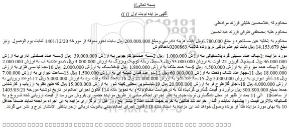 مزایده فروش 1-یک عدد سینی گرد پلاستیکی و....
