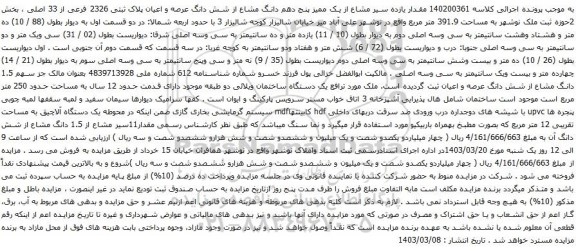 آگهی مزایده مقدار یازده سیر مشاع از یک ممیز پنج دهم دانگ مشاع از شش دانگ عرصه و اعیان پلاک ثبتی 2326 فرعی از 33 اصلی