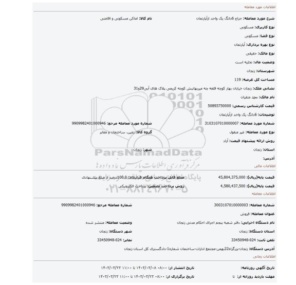 6دانگ یک واحد ازآپارتمان