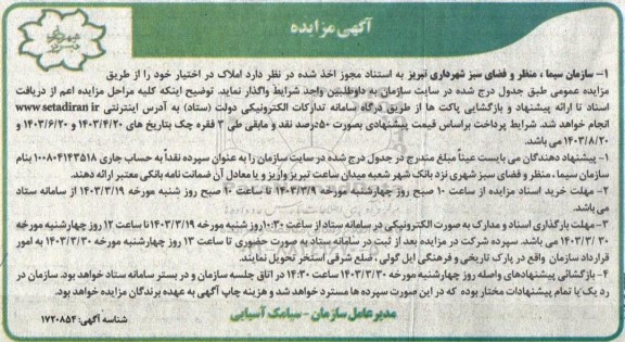 مزایده واگذاری املاک