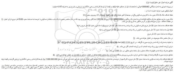 مزایده فروش ملک 6 دانگ بدون سند با کاربری مسکونی