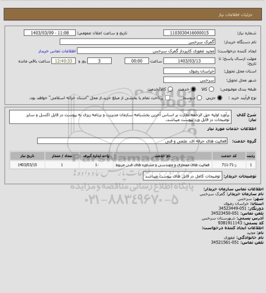 استعلام برآورد اولیه حق الزحمه نظارت بر اساس آخرین بخشنامه سازمان مدیریت و برنامه ریزی به پیوست در فایل اکسل و سایر توضیحات در فایل ورد پیوست میباشد.