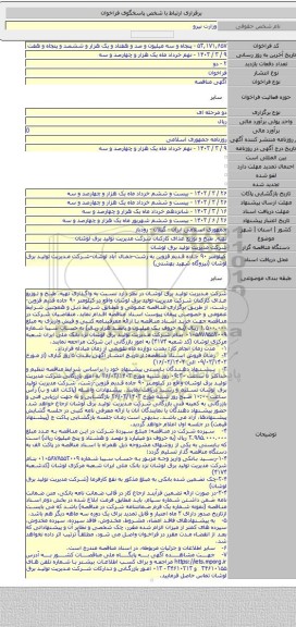 مناقصه, تهیه٬ طبخ و توزیع غذای کارکنان شرکت مدیریت تولید برق لوشان