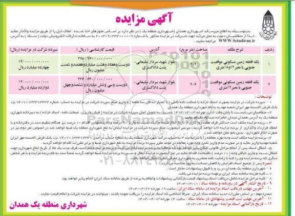 مزایده واگذاری املاک
