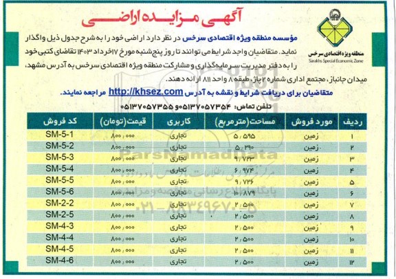 مزایده واگذاری اراضی