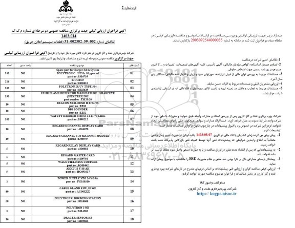 فراخوان ارزیابی کیفی قطعات سیستم اعلان حریق