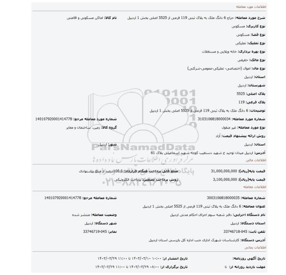 6 دانگ ملک به پلاک ثبتی 119 فرعی از 5525 اصلی بخش 1 اردبیل
