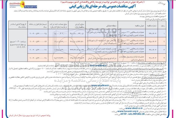 مناقصه عملیات پاسخگویی 121...