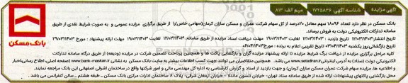 مزایده فروش  تعداد 18096 سهم معادل 20 درصد