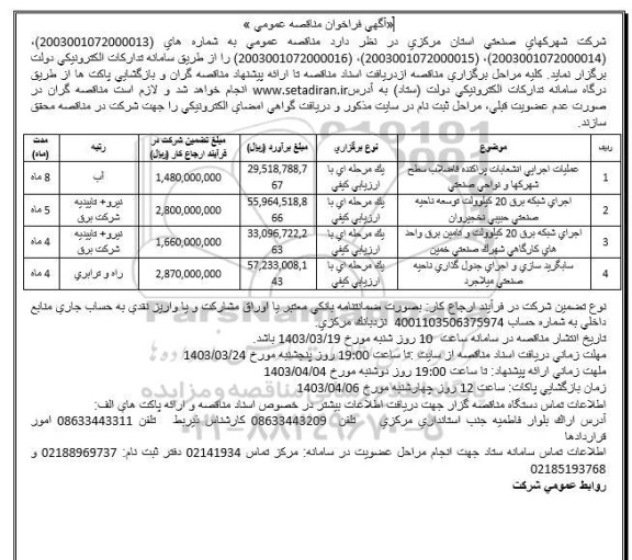مناقصه عملیات اجرایی انشعاب پراکنده فاضلاب و ...
