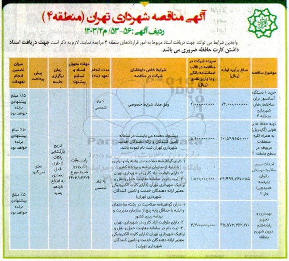 مناقصه خرید 6 دستگاه آسانسور برای ساختمان های ...
