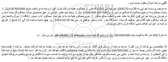 مزایده فروش کابل فیبر نوری مدل obfc تعداد 12core به متراژ400 متر