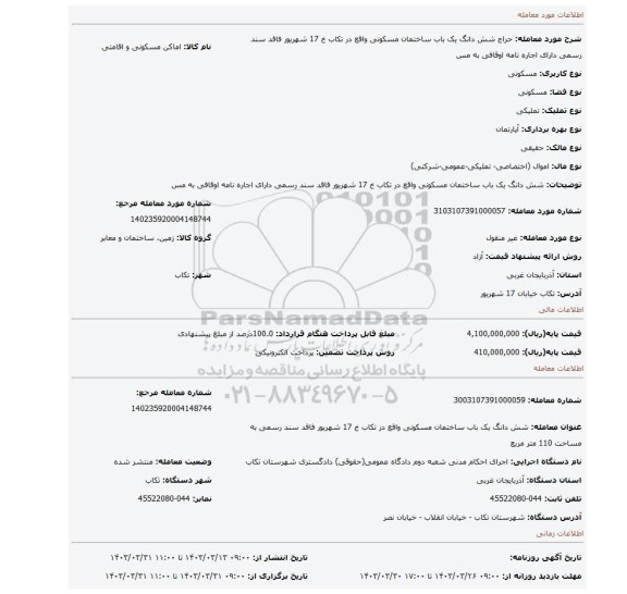 شش دانگ یک باب ساختمان مسکونی واقع در تکاب خ 17 شهریور فاقد سند رسمی دارای اجاره نامه  اوقافی  به مس
