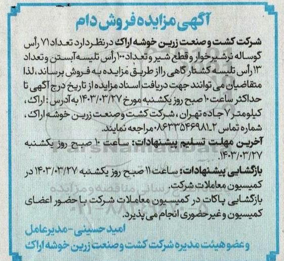 مزایده فروش دام