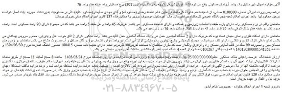 مزایده فروش یک واحد آپارتمان مسکونی