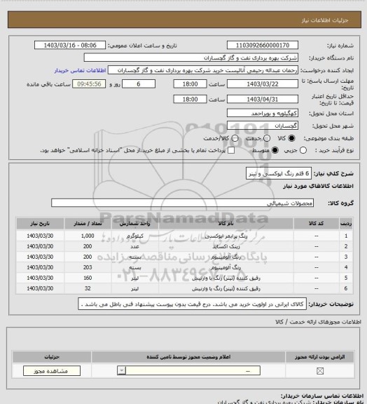 استعلام 6 قلم رنگ اپوکسی و تینر
