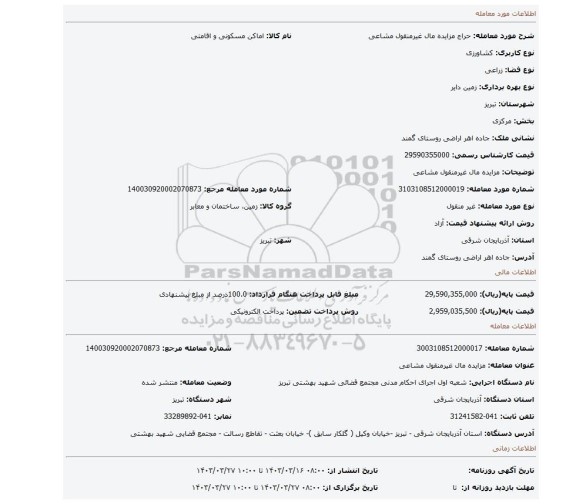مزایده مال غیرمنقول مشاعی